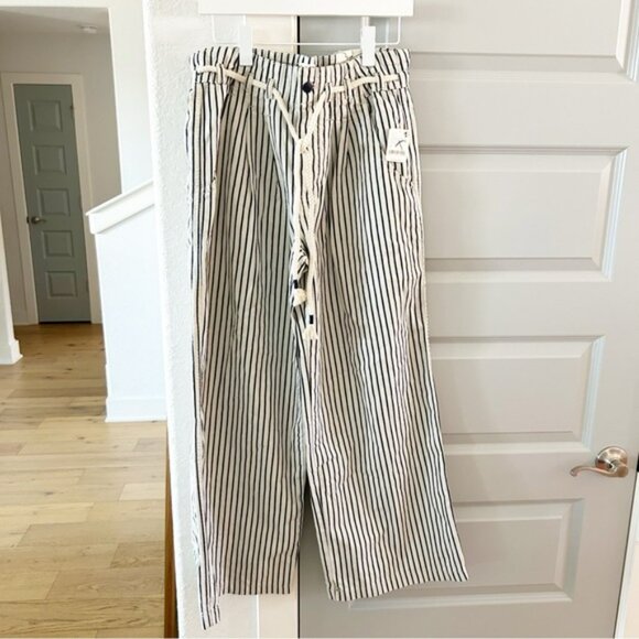NWT Free People Dakota Cinched Pull On Pants Jeans Washed Railroad Stripe - Picture 2 of 5